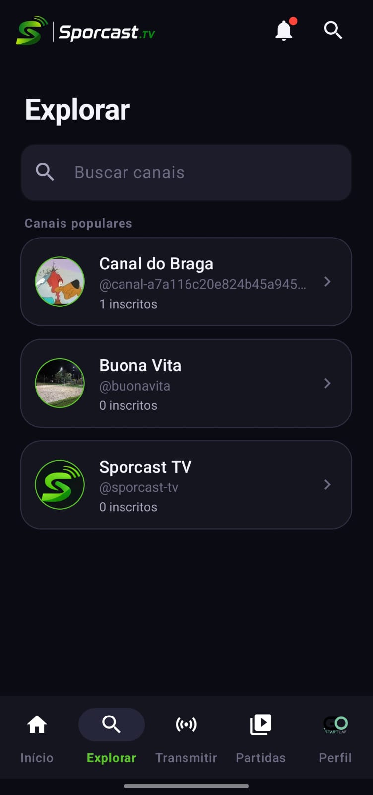Descubra e siga canais